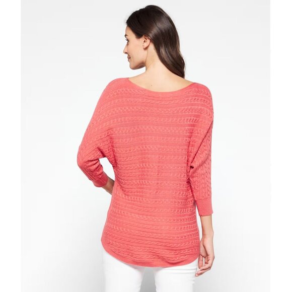 Market & Spruce Reviera Coral Cable Knit Dolman 3/4 Sweater Small - Picture 2 of 9
